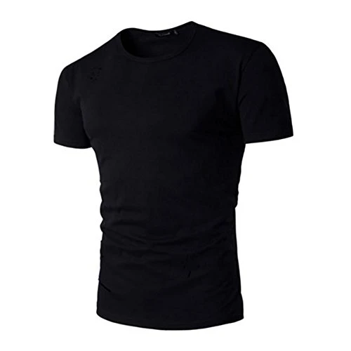 Mens Crew Neck Short Sleeve T-Shirt Summer Personality Casual Tees Shirts Damaged Tops Black L