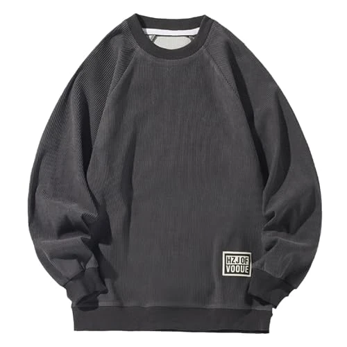 Mens Crew Neck Sweatshirt Korean Style Loose Ribbed Sweater Large Size Fashion Casual Cycling Active