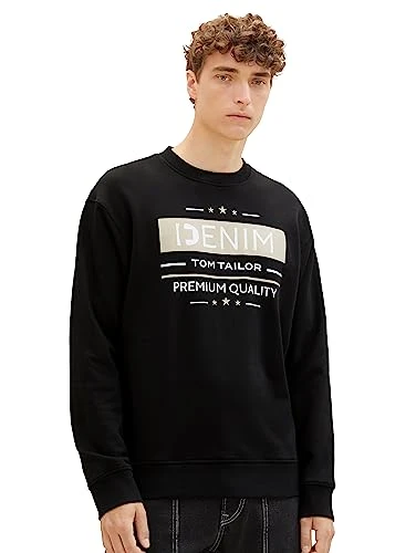 Men's Crew-neck sweatshirt with print, 29999-black, XL