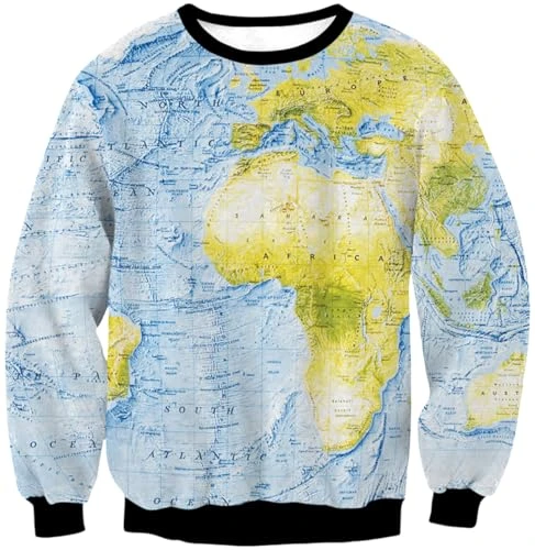 Men's Crew Neck Unisex Pullover Autumn Digital Print Loose Long Sleeve Top Christmas Outfit Long Sle