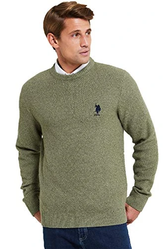 Mens Crew Neck Waffle Knit Jumper (Ivy Green, XL)