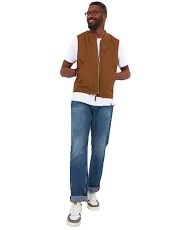 Men's Crew Neck Zip Through Cotton Gilet, Brown, Medium Men's Crew Neck Zip Through Cotton Gilet, Brown, Medium