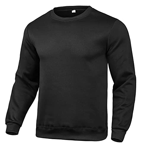 Men's Crewneck Sweatshirt Black Long Sleeve Sweatshirts Solid Pullover Sweater Warm Fleece Pullovers