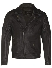 Mens Cross Zip Black Leather Retro Vintage Quilted Biker Jacket