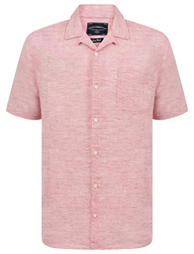 Men's Cuban Collar Short Sleeve Linen Cotton Blend Shirt - Pink - S