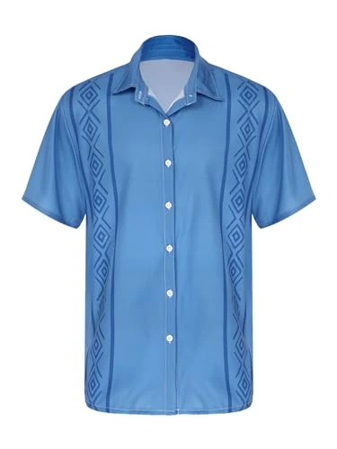 Mens Cuban Guayabera Shirt Short Sleeve Button Down Casual Lightweight Mexican Summer Beach Tops Blu