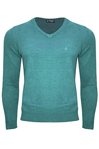 Mens Cuffed Lightweight Long Sleeve V Neck Jumper Lightweight Jumper Teal Plus Size UK 16