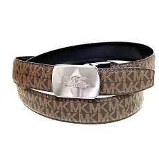 Men's Cut to Fit Reversible PVC Leather MK Plaque Belt (Brown) Men's Cut to Fit Reversible PVC Leather MK Plaque Belt (Brown)