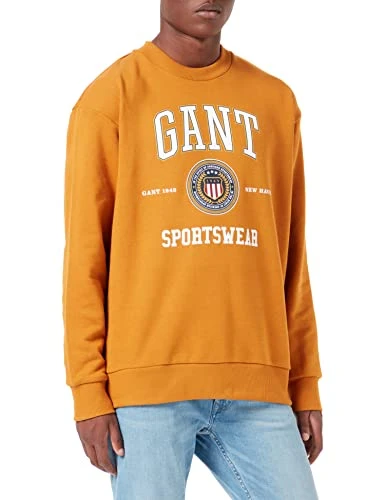 Men's D1 Crest Shield CNECK Sweat Sweater, Dk Mustard Orange, L