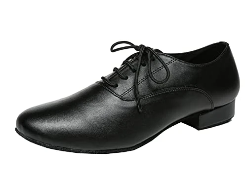 Mens Dance Shoes Block Standard Heel Synthetic Leather Ballroom Dancing Shoes JF250501 Black UK 10.5