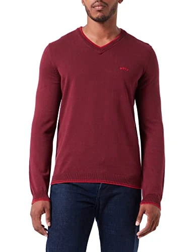 Men's Dark Pink V-Neck Long Sleeve Knitwear, M