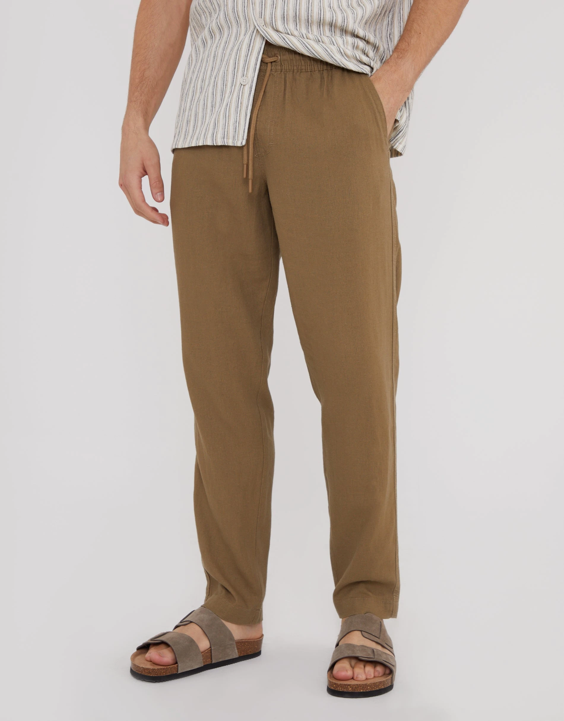 Men's Dark Stone Linen Blend Drawcord Trousers