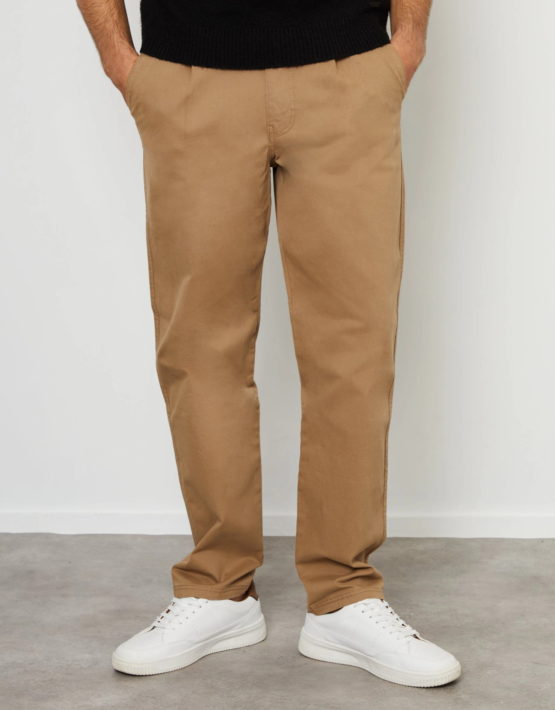 Men's Dark Stone Straight Leg Pleated Chino Trousers