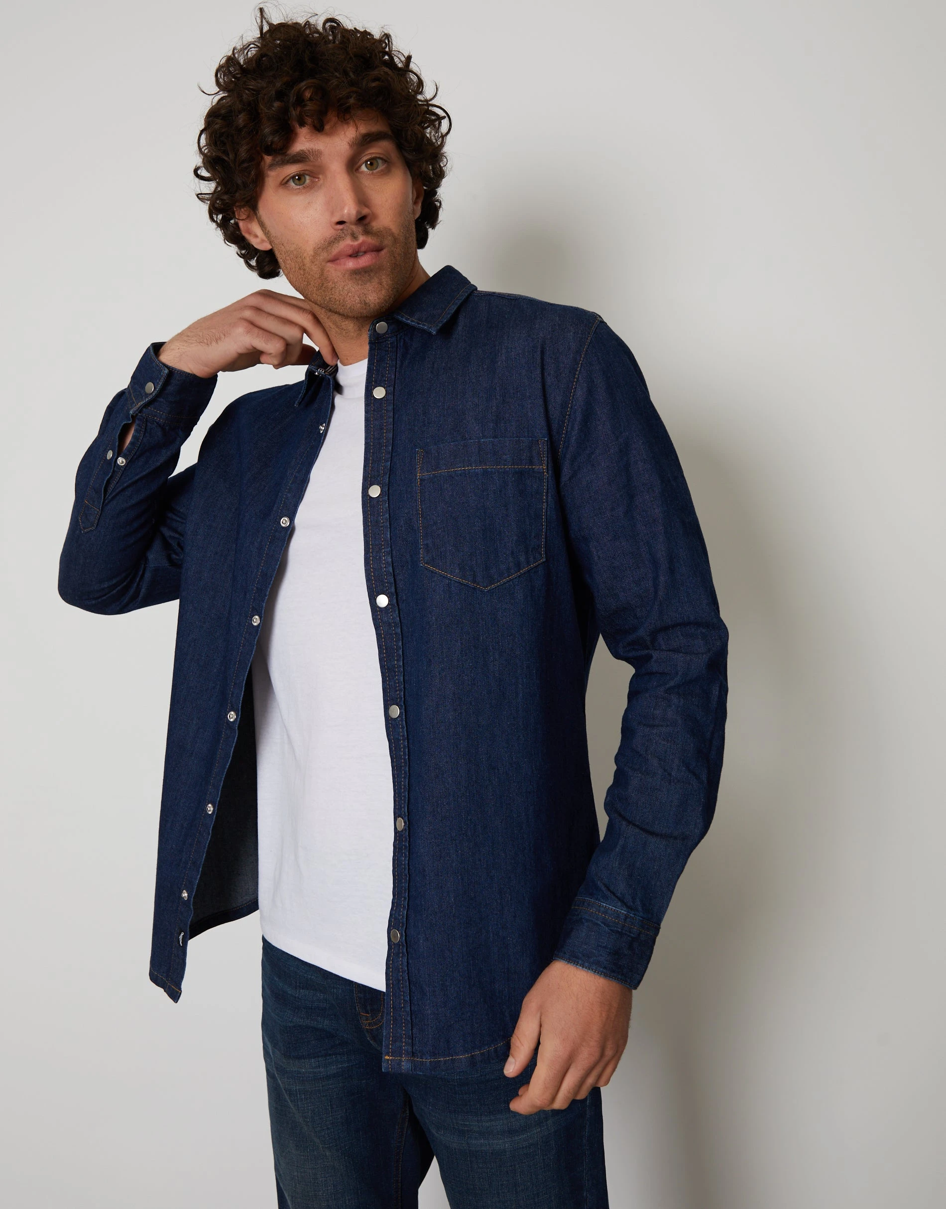 Men's Dark Wash Denim Long Sleeve Shirt