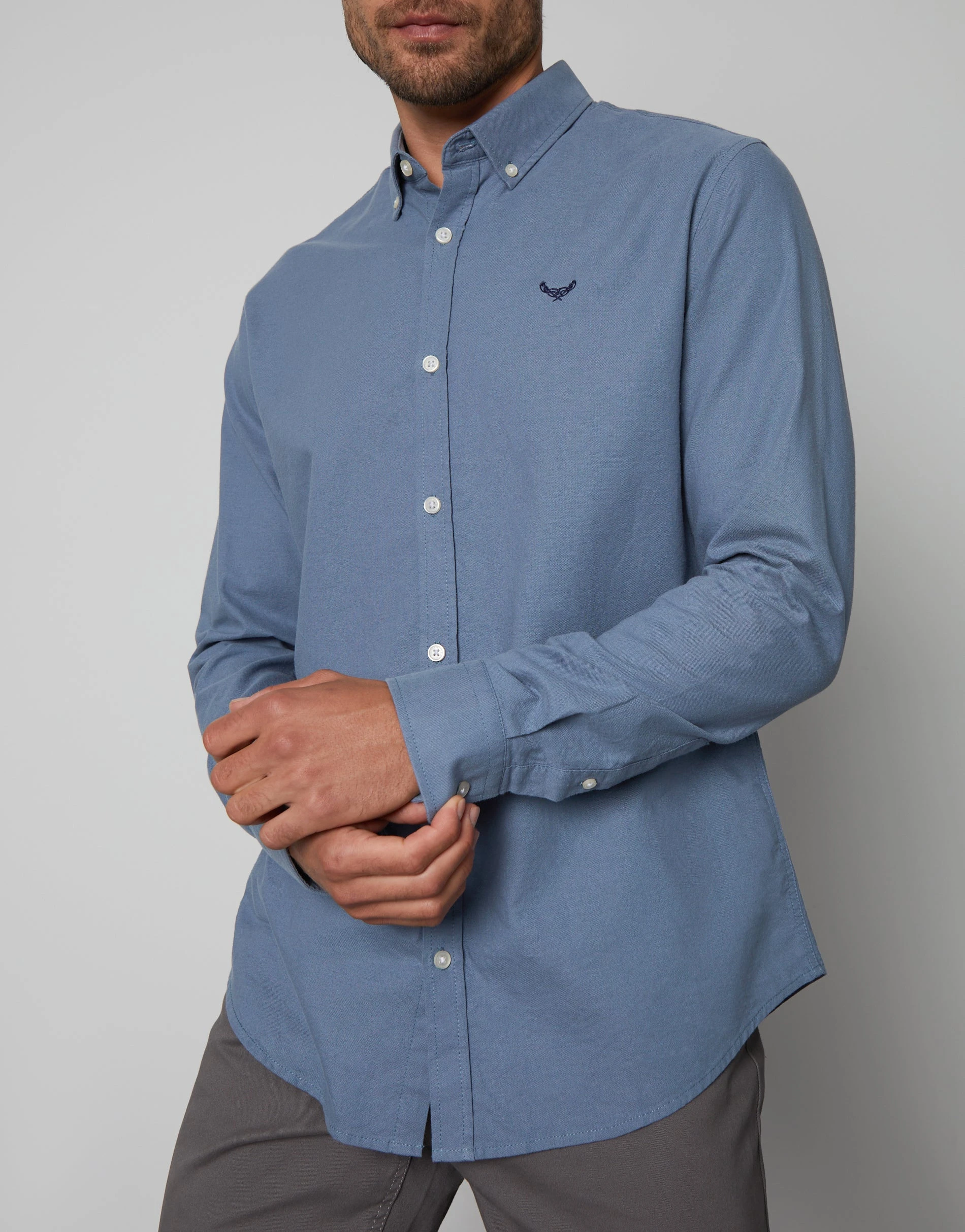 Men's Denim Blue Cotton Long Sleeve Slim Fit Shirt