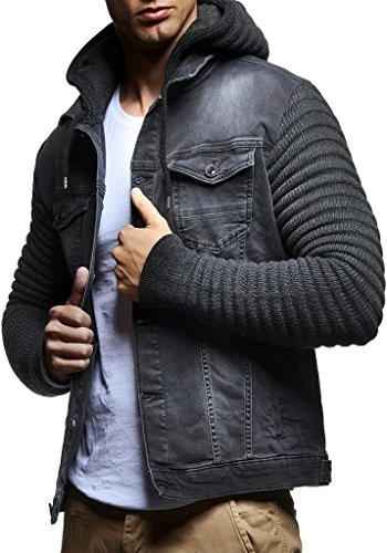 Men's Denim Jacket Hoodie LN-5240 Anthracite X-Large