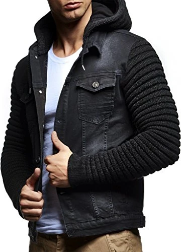 Men's Denim Jacket Hoodie LN-5240 Black Small