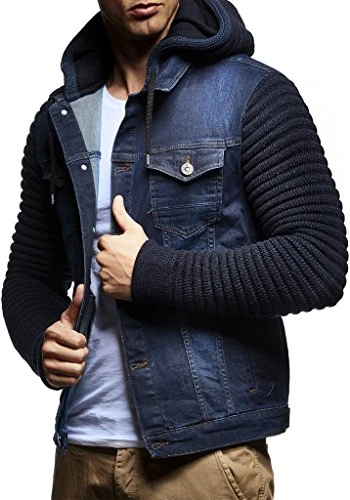 Men's Denim Jacket Hoodie LN-5240 Blue Medium