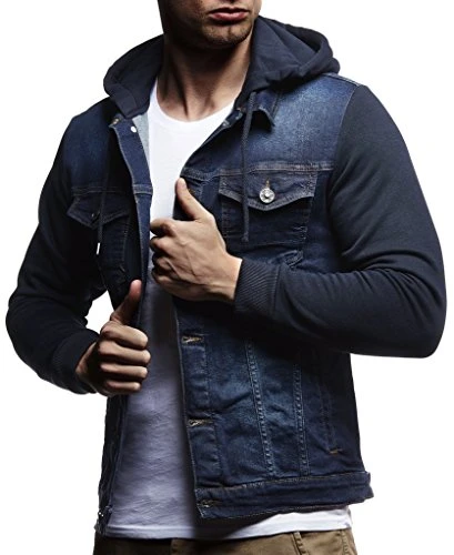 Men's Denim Jacket Hoodie LN-5615 Blue Medium