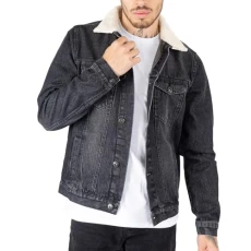 Mens Denim Jacket with Detachable Sherpa Collar Classic Fur Jean Trucker Coat (M, Black)