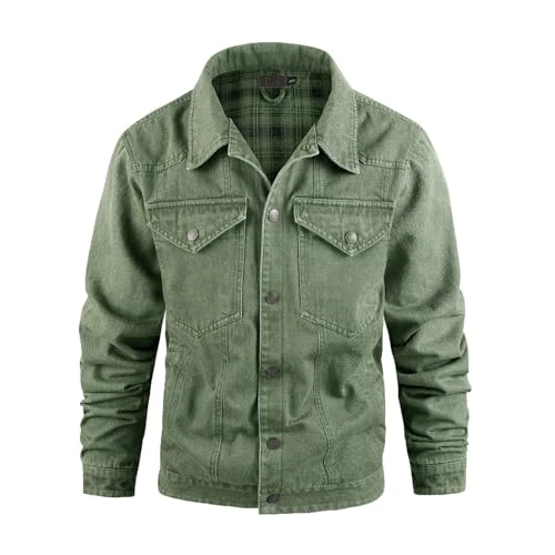 Mens Denim Jackets UK Clearance, Vintage Soild Color Jean Jacket Western Denim Jacket with Huge Pocket Mens Classic Trucker Denim Jackets Long Sleeve Buttons Up Jacket Lapel Leisure Jacket