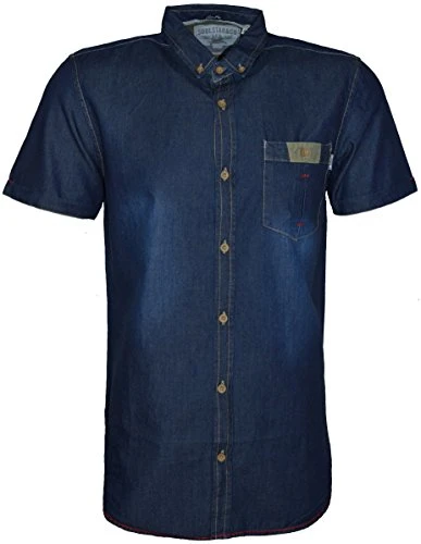 Mens Denim Soul Star Short Sleeves Dark Blue Shirt (Small, Denim Blue)