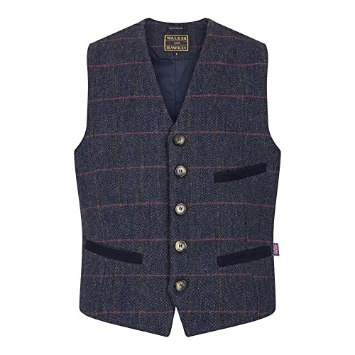 - Men's Derby Tweed Alcott Waistcoat - Blue Tweed - X-Large