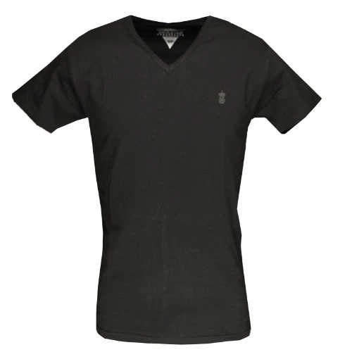 Mens Designer Plain Lycra V-Neck T-Shirt, Black/White (Large, Black)