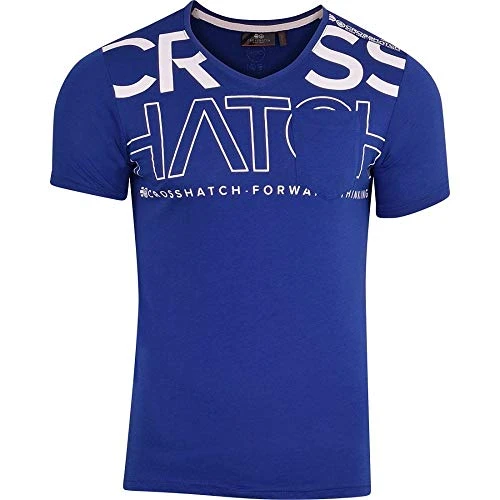 Men's Designer V Neck Logo Printed Short Sleeved T Shirt S Royal Blue- V Neck