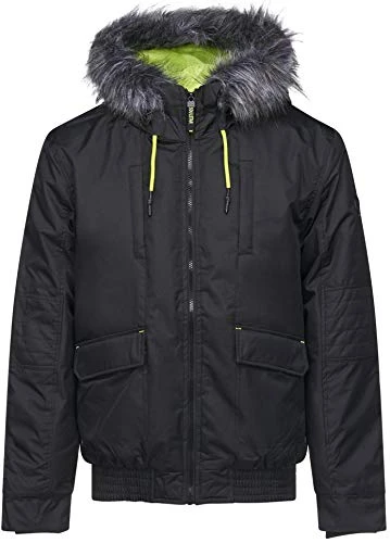 Men's Designer Winter Padded Jacket Hooded with Fur Outerwear Parka Coat (S, Black)