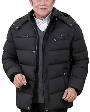 Mens Detachable Hood Winter Down Jacket Faux Fur Lined Thicken Warm Quilted Coat Black L