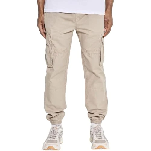 Mens Devvie Twill Military Cargo Pants Trousers - Stone - M