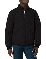 Men's Diamon Quilted Cotton Open-Bottom Bomber Jacket, Black, L