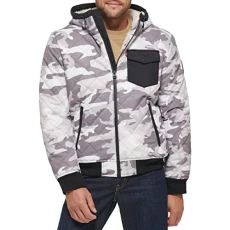 Men's Diamond Quilted Sherpa Lined Bomber Jacket, Deep Camouflage, M