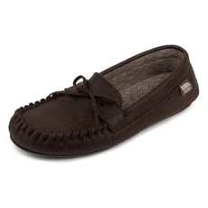 Mens Distressed Moccasin Slipper With Herringbone Sock Mens Distressed Moccasin Slipper With Herringbone Sock