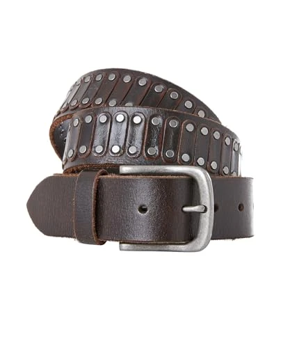 Men's Distressed Studded Leather Belt, Dark Brown, Small