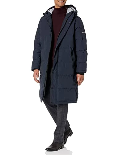 Men's Dkniy Arctic Cloth Hooded Extra Long Parka Jacket, Navy, L