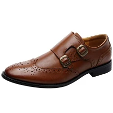 Men's Double Monk Strap Brogue Formal Buckle Dress Shoes SN01903(Tan,6.5 UK)
