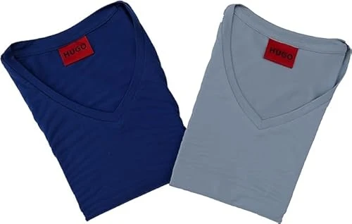 Mens Double Pack deep v-Neck Blue & Grey Stretch fit 2 x t-Shirts Hugo-V 50325417 (as8, Alpha, m, Regular, Regular)