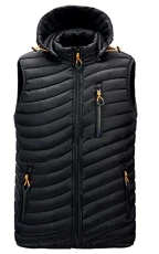 Men's Down Gilet Hooded Body Warmer Lightweight Sleeveless Jacket Warm Quilted Vest Padded Waistcoat Packable Puffer Coat Waterproof A Black L