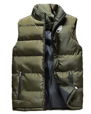 Men's Down Vest Standing Collar Large Size Thicken Warm Casual Warm Sleeveless Down Jacket Army Green XXL