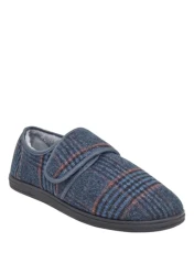 Men's | Dr Keller Wide Fit Faux Fur Lined Slippers with Touch Fasten Strap | Adjustable Comfortable House Shoes with Lightweight Sturdy Sole | Navy Men's | Dr Keller Wide Fit Faux Fur Lined Slippers with Touch Fasten Strap | Adjustable Comfortable House Shoes with Lightweight Sturdy Sole | Navy