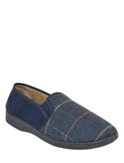 Men's | Dr Keller Wide Fit Fleece Lined Slippers with Memory Foam Insole | Cosy Warm Check Pattern House Shoes | Navy Men's | Dr Keller Wide Fit Fleece Lined Slippers with Memory Foam Insole | Cosy Warm Check Pattern House Shoes | Navy