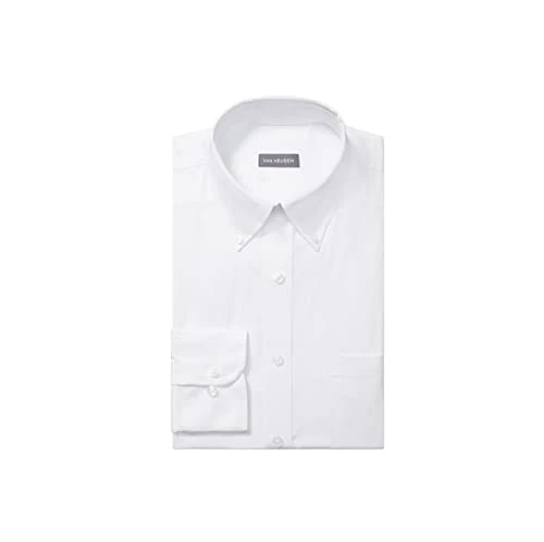 Men's Dress Shirt Regular Fit Pinpoint Solid, White, 16.5" Neck 34"-35" Sleeve