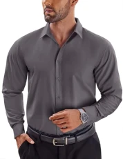 Men's Dress Shirts Long Sleeve Button Up Shirts Formal Business Shirt, Dark Grey, XL Men's Dress Shirts Long Sleeve Button Up Shirts Formal Business Shirt, Dark Grey, XL