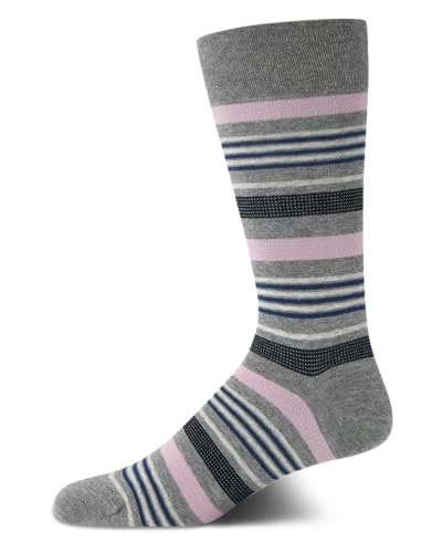 Men's Dress Socks – Lightweight Crew Socks (1 Pair), Grey/Blue Stripes, 5-12 UK