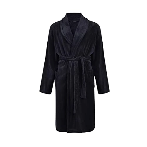 Mens Dressing Gown Fleece Belt Robe 2 Pockets Shawl PJ086 Navy 6XL