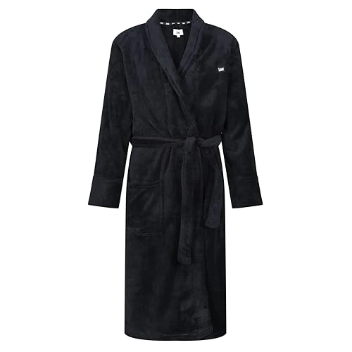 Mens Dressing Gown in Black Shawl Collar | Long Sved with Tie Waist and Front Pockets | Standard Fit House Coat Super Soft Bath Robe