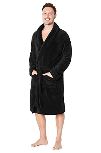 Mens Dressing Gowns, Luxury Dressing Gown, Fleece Bath Robes For Men (Black, M) (S044)