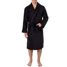 Mens Drop Needle Comfort Soft Fleece Robe, Black, 2X/3X